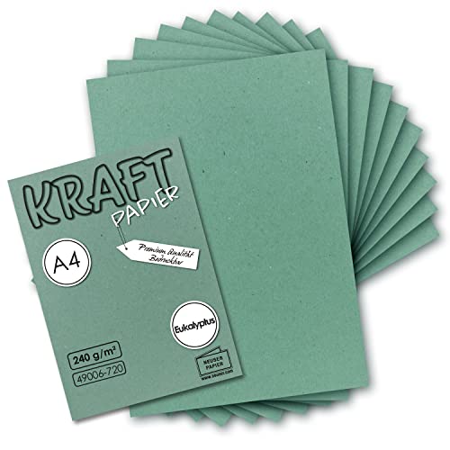 50x Vintage Kraftpapier in Eukalytpus-Grün - DIN A4 21 x 29,7 cm - 210 x 297 mm - 240 g/m² natur Recycling-Papier, ökologisch Bastel-Karton UmWelt by GUSTAV NEUSER von NEUSER PAPIER