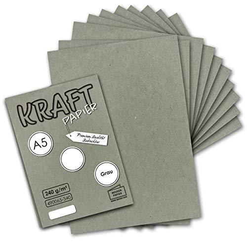 50x Vintage Kraftpapier in Grau - DIN A5-21 x 14,8 cm - nachhaltiges natur-graues Recycling-Papier, ökologisch Bastel-Karton Einzel-Karte - NEUSER PAPIER von NEUSER PAPIER