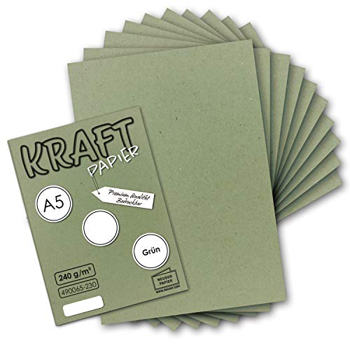 50x Vintage Kraftpapier in Grün - DIN A5-21 x 14,8 cm - nachhaltiges natur-Grünes Recycling-Papier, ökologisch Bastel-Karton Einzel-Karte - NEUSER PAPIER von NEUSER PAPIER