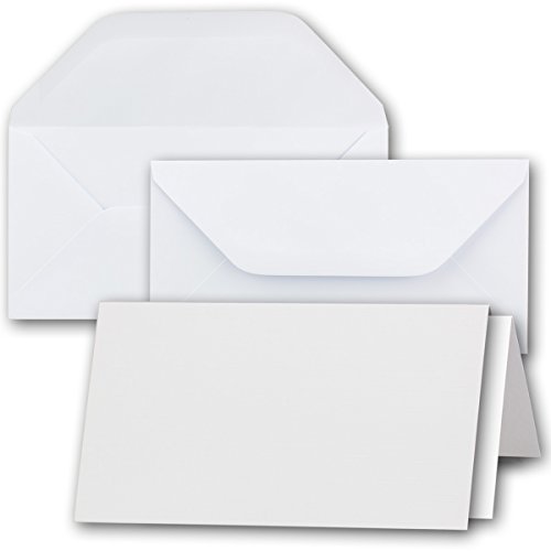 50x weißes DIN Lang Falt-Karten-Set mit Leinen-Prägung - 10 x 21 cm - mit Brief-Umschlägen & Einlege-Blätter - Komplettpaket inklusive hochwertiger Box - von GUSTAV NEUSER von NEUSER PAPIER