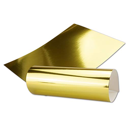 Gold Metall Spiegel Papier - 50er-Set - spiegelnd Gold - Rückseite Weiß - DIN A4 21,0 x 29,5 cm -Ideal zum Basteln und Selbstgestalten von NEUSER PAPIER