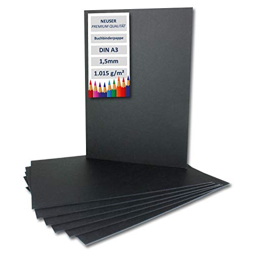 NEUSER PAPIER 100x Buchbinderpappe DIN A3 in Schwarz, Stärke: 1,5 mm, Grammatur: 1.015 g/m² von NEUSER PAPIER