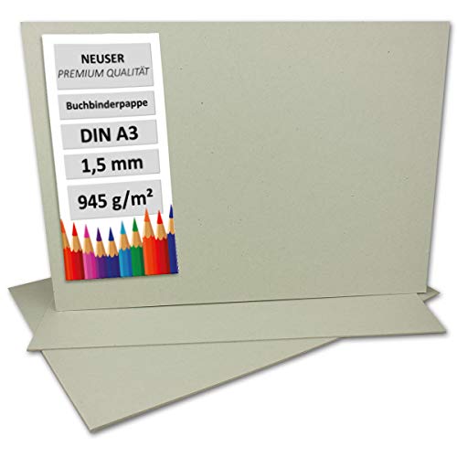 150 Stück Buchbinderpappe DIN A3 - Stärke 1,5 mm (0,15 cm) - Grammatur: 945 g/m² - Format: 29,7 x 42 cm - Farbe: Grau-Braun von NEUSER PAPIER