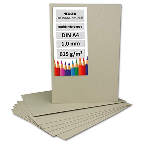 NEUSER PAPIER 150 Stück Buchbinderpappe DIN A4 - Stärke 1,0 mm (0,1 cm) - Grammatur: 615 g/m² - Format: 29,7 x 21,0 cm - Farbe: Grau-Braun von NEUSER PAPIER