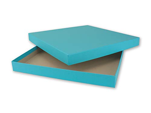 NEUSER PAPIER 4x Quadratische Aufbewahrungs- und Geschenk-Schachtel in Türkis (Blau) - 24 x 24 x 2,3 cm - Stülp-Schachtel mit Deckel - Ideal als Fotobox und Geschenkbox von NEUSER PAPIER