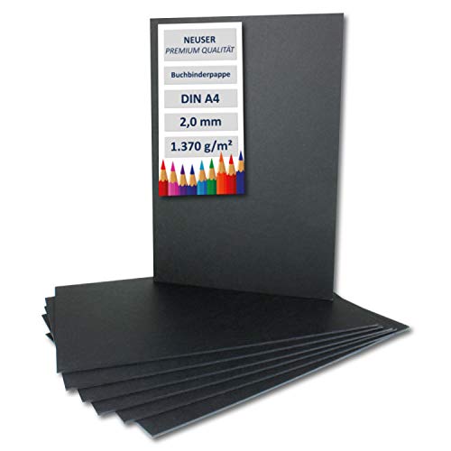 75x Buchbinderpappe DIN A4 in Schwarz, Stärke: 2,0 mm, Grammatur: 1.340 g/m² von NEUSER PAPIER
