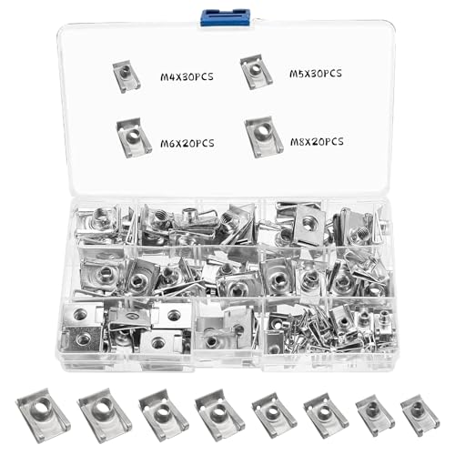 100 Stück Blechmutter, M4 M5 M6 M8 Edelstahl U-Typ Blechmuttern Sortiment Set Gewinde Clip Mutter Schnappmutter Set für Kfz Karosserieschrauben Muttern mit Aufbewahrungsbox von NEUSID