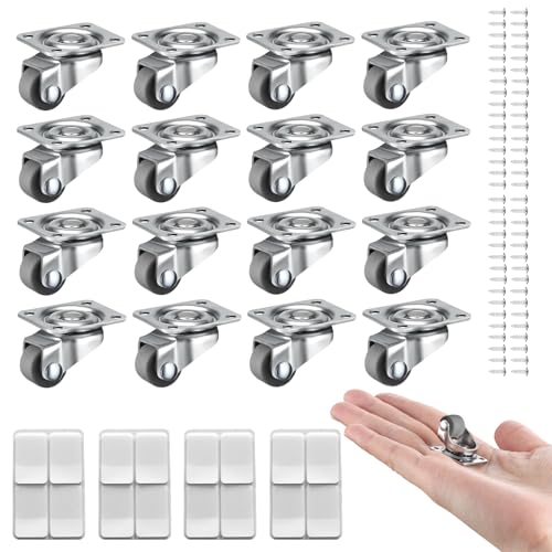 16 Stück Möbelrollen Klein, 25mm Lenkrollen Klein 360 Grad Räder Möbel Rollen Gummi Transportrollen Möbelroller mit Schrauben und Klebstoffpapier für Kleine Möbel Wagen von NEUSID