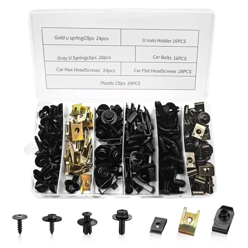160 Sätze Blechmutter Schraube Mutter Clip Kit, Karosserieschrauben Set Metall U Typ Befestigungsclips Auto Body Undertray Fender Schrauben für Befestigen Reparieren Autoteil von NEUSID