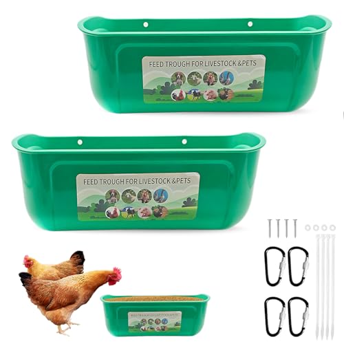 2 Stück Futtertrog Hühner, Hühner Futterspender mit Clips Vielseitiger Hängende Zaun-Futtertrog Chicken Feeder für Enten Gänse und anderes Geflügel (Dunkelgrün) von NEUSID