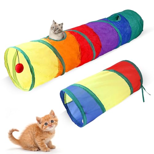Katzentunnel, 2 Stück Faltbarer Katzen Kaninchen Tunnel 2-Wege Hundetunnel mit Löchern Bunt Kaninchentunnel Spieltunnel Katze für Innen und Außenbereich (2 Größen) von NEUSID