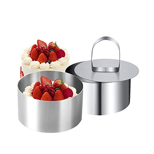 NEUSID 4 Stück Dessertringe und Speiseringe Set, 8 cm Edelstahl Servierringe Runde Tortenring Backring mit Pusher Kleine Tortenringe Kuchenring Backringe Anrichteringe für Kuchen DIY Dessert von NEUSID