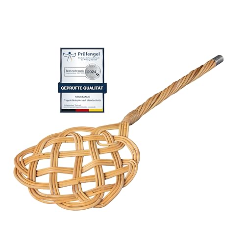 NEUSTANLO | Teppichklopfer in Sonnenform | 3-fädiges Natur Rattan | länglich hell | 75x26 cm | flexibel und robust von NEUSTANLO