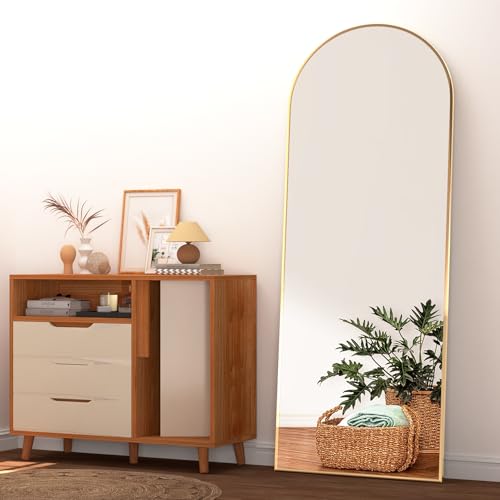 NEUWEABY Bogen Ganzkörperspiegel 162x53cm Gewölbter Standspiegel in voller Länge, Groß Bodenspiegel mit Ständer Rahmen aus Aluminiumlegierung gelehnt für Schlafzimmer, Gold von NEUWEABY