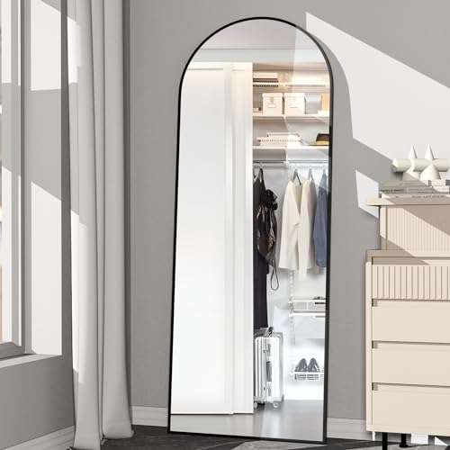 NEUWEABY Bogen Ganzkörperspiegel 162x53cm Gewölbter Standspiegel in voller Länge, Groß Bodenspiegel mit Ständer Rahmen aus Aluminiumlegierung gelehnt für Schlafzimmer, Schwarz von NEUWEABY