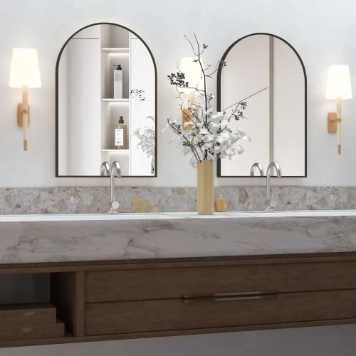 NEUWEABY Wandmontierter Spiegel, Gewölbter Wandspiegel für das Badezimmer, 50x75 cm Bogen Badezimmer Spiegel mit Metallrahmen, 2 Stück Schwarzer Eitelkeitsspiegel Dekor für Schlafzimmer von NEUWEABY
