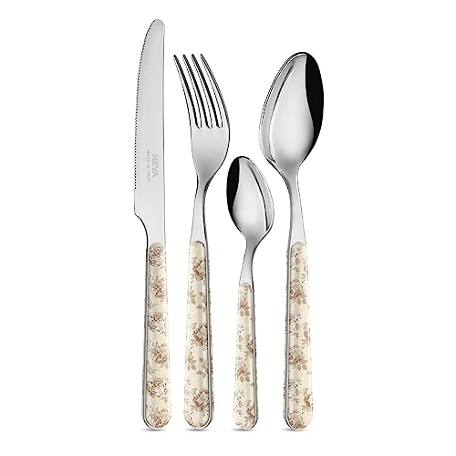 NEVA | BISTROT Roses Retro Collection, 24-teiliges Besteckset, Besteckset aus Edelstahl, spülmaschinenfest, unauslöschliche Dekoration, Taubengrau von NEVA