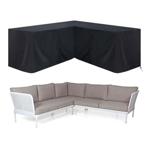 NEVERLAND L-Form Gartenmöbel Abdeckung Wasserdicht, 420D Oxford Gewebe Lounge Sofa Schutzhülle Abdeckplane für Gewebe Outdoor Ecksofa Eck-Loungegruppe, 270x270x90x80cm von NEVERLAND