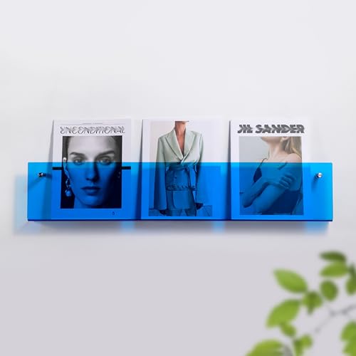 Zeitungsständer Broschürenregal aus Acryl Wandmontage, Magazin-Halter für Büro, Bad, Wartezimmer, Bücherregal Organizer Vinyl-Schallplattenständer Post/Makeup-Display ( Color : Blue , Size : L80cm/31. von NEVKA