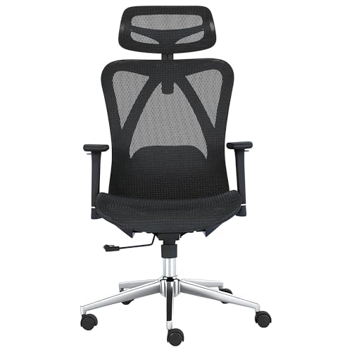 NEW LEADER Bürostuhl Ergonomisch mit Verstellbarer Kopfstütze, 3D Armlehnen, Lendenwirbelstütze, Rückenschonend Drehstuhl, Höhenverstellbar Chefsessel Wippfunktion bis 125°, Mesh Schreibtischstuhl von NEW LEADER