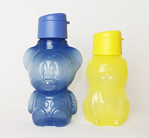 Tupperware NEW Motiv Trinkflasche 425ml Micky Maus in blau + 350ml Löwe gelb Kindertrinkflasche Kinder Schule Kindergarten + Kugelschreiber metallicorange von Tupperware