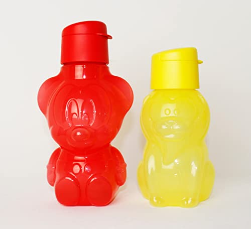 Tupperware NEW Motiv Trinkflasche 425ml Micky Maus in rot + 350ml Löwe gelb Kindertrinkflasche Kinder Schule Kindergarten + Kugelschreiber metallicgrün von Tupperware