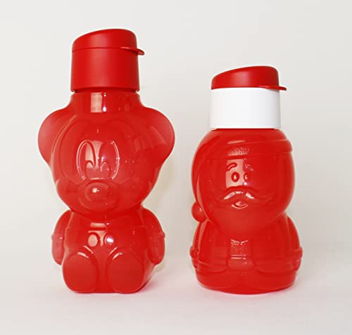 Tupperware NEW Motiv Trinkflasche 425ml Micky Maus in rot + 350ml Weihnachtsmann Kindertrinkflasche Kinder Schule Kindergarten + Kugelschreiber metallicgrün von Tupperware