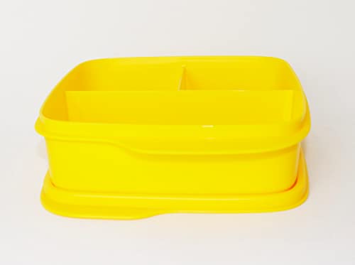 Tupperware Lunchbox Clevere Pause 1x 550ml Gelb mit 3-fach Einteilung + Kugelschreiber metallicgrün von Tupperware