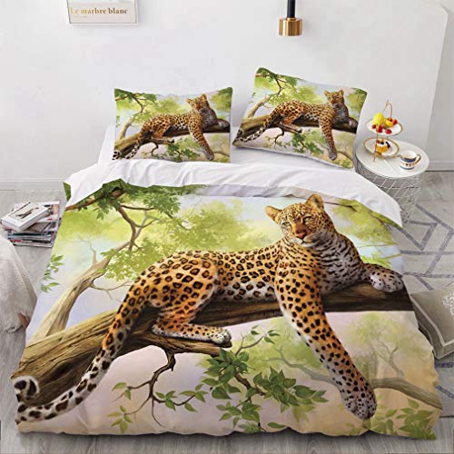 NEWAT 3D Tiger Löwe Leopard Bettbezug mit Kissenbezügen, Tier Leopardenmuster Bettbezug Bettbezug Set Einzelbett Doppelbett King Size (C,135 x 200 cm) von NEWAT
