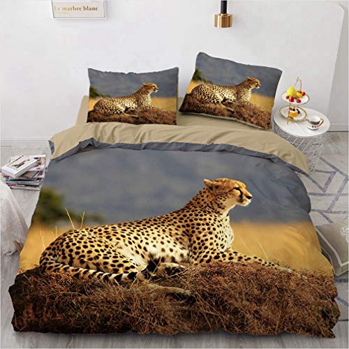 NEWAT 3D Tiger Löwe Leopard Bettbezug mit Kissenbezügen, Tier Leopardenmuster Bettbezug Bettbezug Set Einzelbett Doppelbett King Size (F,135 x 200 cm) von NEWAT