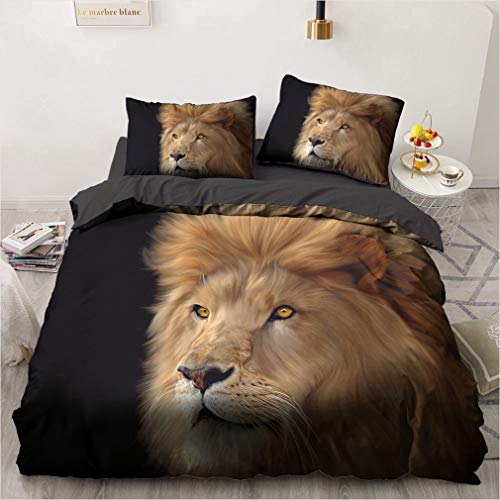 NEWAT 3D Tiger Löwe Leopard Bettbezug mit Kissenbezügen, Tier Leopardenmuster Bettbezug Bettbezug Set Einzelbett Doppelbett King Size (L,135 x 200 cm) von NEWAT