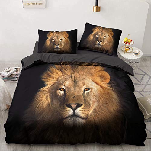 NEWAT 3D Tiger Löwe Leopard Bettbezug mit Kissenbezügen, Tier Leopardenmuster Bettbezug Bettbezug Set Einzelbett Doppelbett King Size (M, 135 x 200 cm) von NEWAT