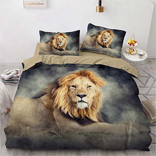 NEWAT 3D Tiger Löwe Leopard Bettbezug mit Kissenbezügen, Tier Leopardenmuster Bettbezug Bettbezug Set Einzelbett Doppelbett King Size (P,135 x 200 cm) von NEWAT