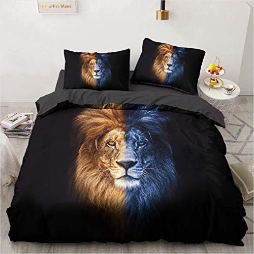 NEWAT 3D Tiger Löwe Leopard Bettbezug mit Kissenbezügen, Tier Leopardenmuster Bettbezug Bettbezug Set Einzelbett Doppelbett King Size (O,135 x 200 cm) von NEWAT