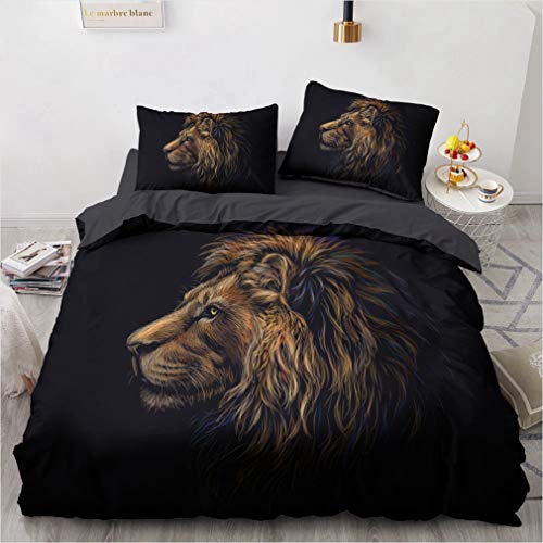 NEWAT 3D Tiger Löwe Leopard Bettbezug mit Kissenbezügen, Tier Leopardenmuster Bettbezug Bettbezug Set Einzelbett Doppelbett King Size (Q,135 x 200 cm) von NEWAT