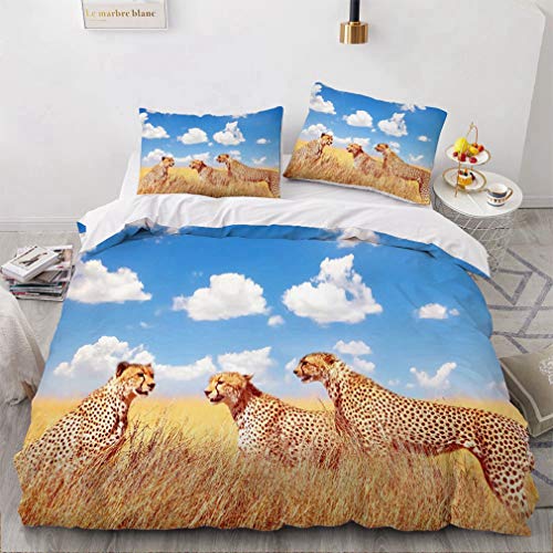 NEWAT 3D Tiger Löwe Leopard Bettbezug mit Kissenbezügen, Tier Leopardenmuster Bettbezug Bettbezug Set Einzelbett Doppelbett King Size (A,135 x 200 cm) von NEWAT