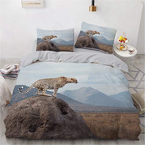 NEWAT 3D Tiger Löwe Leopard Bettbezug mit Kissenbezügen, Tier Leopardenmuster Bettbezug Bettbezug Set Einzelbett Doppelbett King Size (G,135 x 200 cm) von NEWAT
