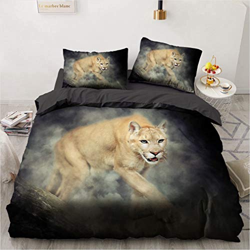 NEWAT 3D Tiger Löwe Leopard Bettbezug mit Kissenbezügen, Tier Leopardenmuster Bettbezug Bettbezug Set Einzelbett Doppelbett King Size (H,135 x 200 cm) von NEWAT