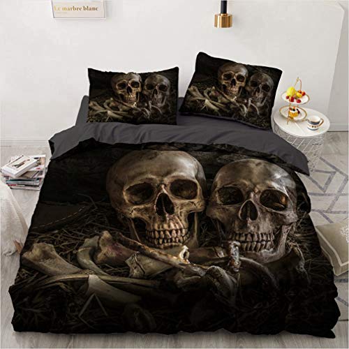 NEWAT Beauty Skull Bettbezug, Gothic Quilt Cover, Skull Bettwäsche-Set, Ride or Die Skull Printed Bedding with Zipper Closure for Kids young adults (E,135 x 200 cm) von NEWAT