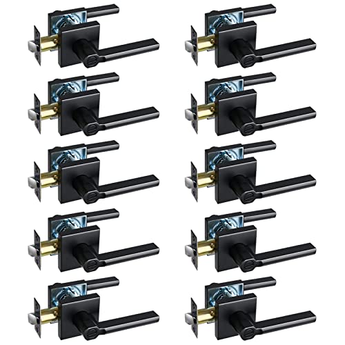 NEWBANG HD1601-DB-BK-BR-10P Quadratischer robuster Badezimmer-Türgriff in mattschwarzem Finish (für Schlafzimmer, Badezimmer oder Gästezimmer), Links- oder Rechtshänder, ohne Schlüssel, Türdrücker von NEWBANG