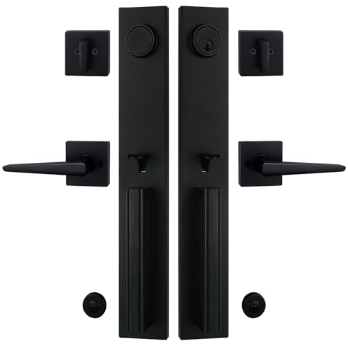 NEWBANG MDHST2016DB-Doppel-Set mit Schlüssel für doppelte Vordertür mit verstellbarem Lochabstand, Mattschwarz von NEWBANG
