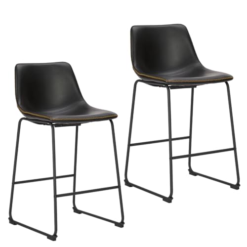 NEWBULIG 2er Set Counter Height Barhocker mit lehne, Matel Leder tresenstuhl für Bar Bistro Café Küche, Stuhl Sitzhöhe 66 cm, Schwarz von NEWBULIG