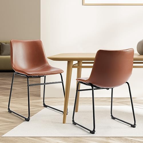 NEWBULIG 2er Set Esstisch Höhe Barhocker mit lehne, Matel Leder tresenstuhl für Bar Bistro Café Küche, Stuhl Sitzhöhe 40 cm, Whiskey Braun von NEWBULIG