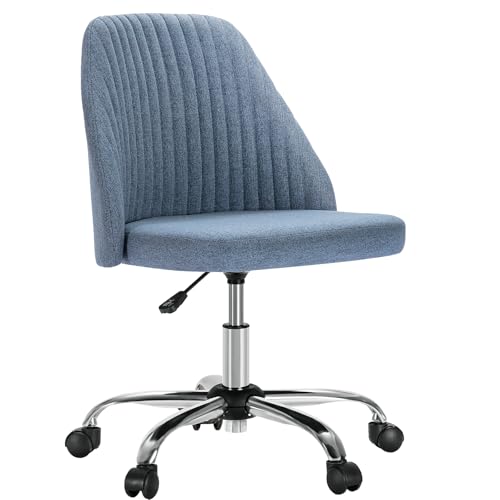 NEWBULIG Armloser Bürostuhl, niedlicher Schreibtischstuhl, moderner Stoff, Heimbüro, Schreibtischstuhl mit Rollen, verstellbar, drehbar, Computer-Schminkstuhl für kleine Räume, Blau von NEWBULIG