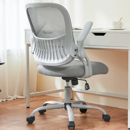 NEWBULIG Bürostuhl Schreibtischstuhl Ergonomisch mit Hochklappbaren Armlehnen, Höhenverstellbarer Chefsessel Drehstuhl, Netzstuhl mit Wippfunktion bis 120° für das Heimbüro, Office, Studie, Grau von NEWBULIG