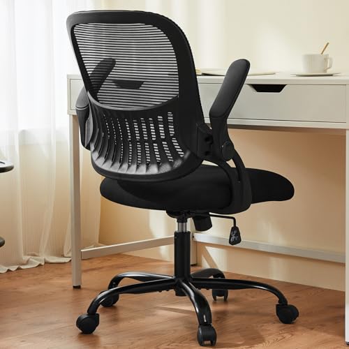 NEWBULIG Bürostuhl Schreibtischstuhl Ergonomisch mit Hochklappbaren Armlehnen, Höhenverstellbarer Chefsessel Drehstuhl, Netzstuhl mit Wippfunktion bis 120° für das Heimbüro, Office, Studie, Schwar von NEWBULIG