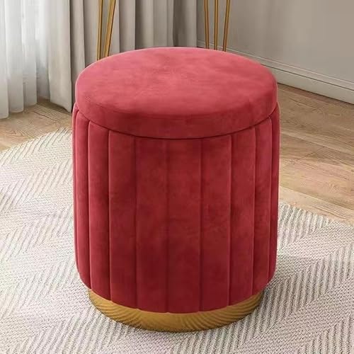 NEWCIX Runder Hocker Mit Stauraum, Stauraumhocker Für Wohnzimmer, Runder Stauraumhocker, Dekorativer Stuhl, Gepolsterter Hocker Kommode Hocker(rot) von NEWCIX