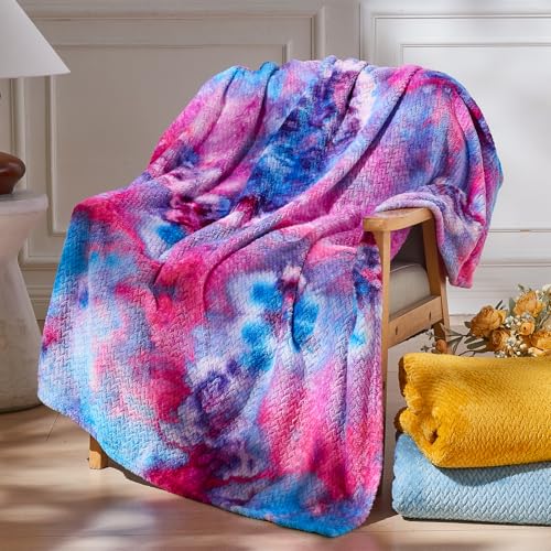 NEWCOSPLAY Superweiche Überwurfdecke, seidiges Flanell-Fleece, Blättermuster, leichte Bettdecke, für alle Jahreszeiten, Dunkelviolett, Regenbogen, Überwurf (127 x 152,4 cm) von NEWCOSPLAY