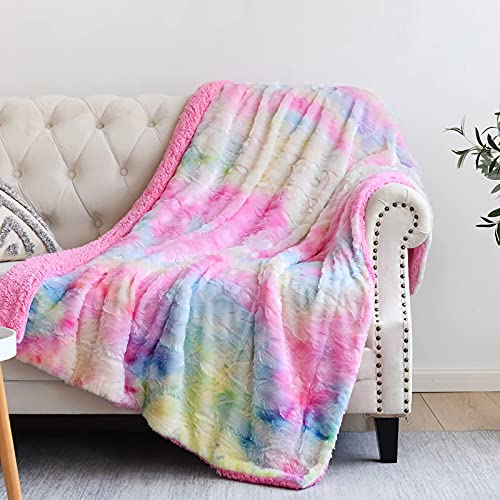 NEWCOSPLAY Superweicher Kunstfell Kuscheldecke hochwertige Sherpa Rückseite Warmer und gemütlicher Sofaüberwurf Decke für Couch und Bett(Dick-Mehrfarbig, 130 x 150 cm) von NEWCOSPLAY