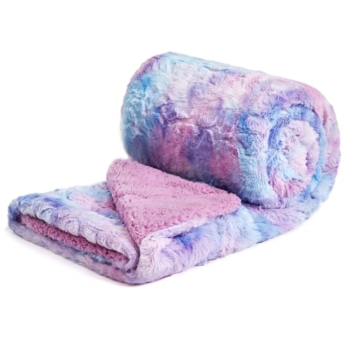 NEWCOSPLAY Superweicher Kunstfell Kuscheldecke hochwertige Sherpa Rückseite Warmer und gemütlicher Sofaüberwurf Decke für Couch und Bett(Lila-Regenbogen, 100 x 130 cm) von NEWCOSPLAY